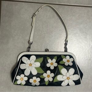 Isabella Fiore daisy embellished black leather shoulder purse